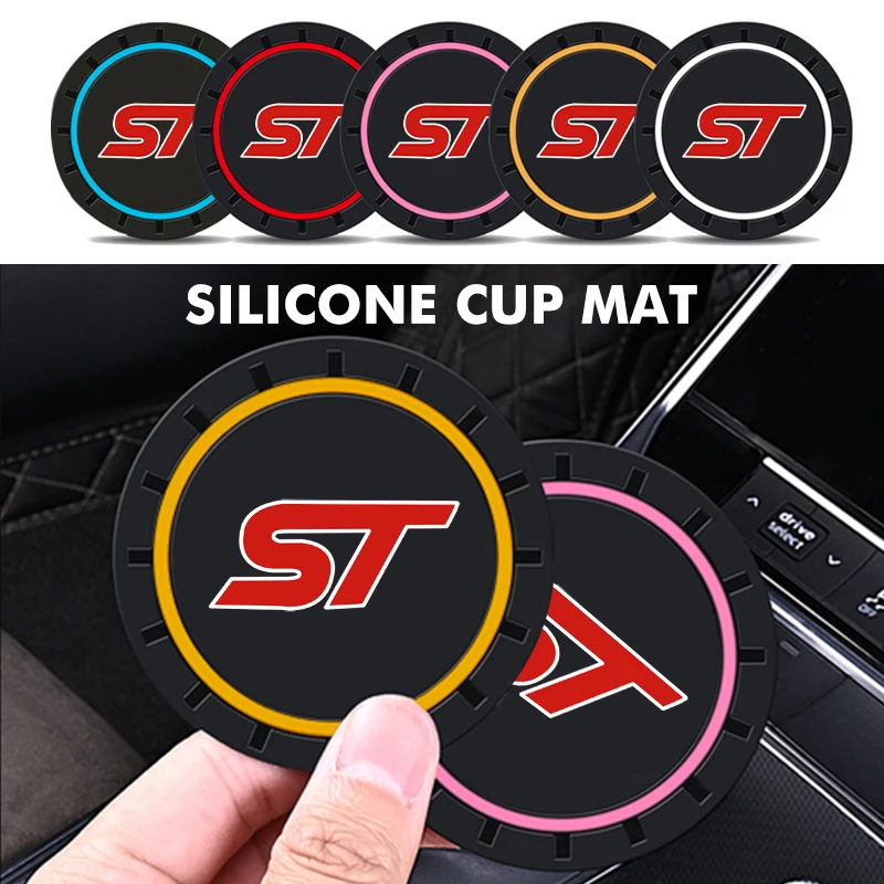 Car Coaster Pads Anti-Slip Pad Coaster Silicone Water Cup Holder Mat For Ford ST Focus Fiesta Ranger Escort Falcon Flex S-MAX Kuga 2pcs