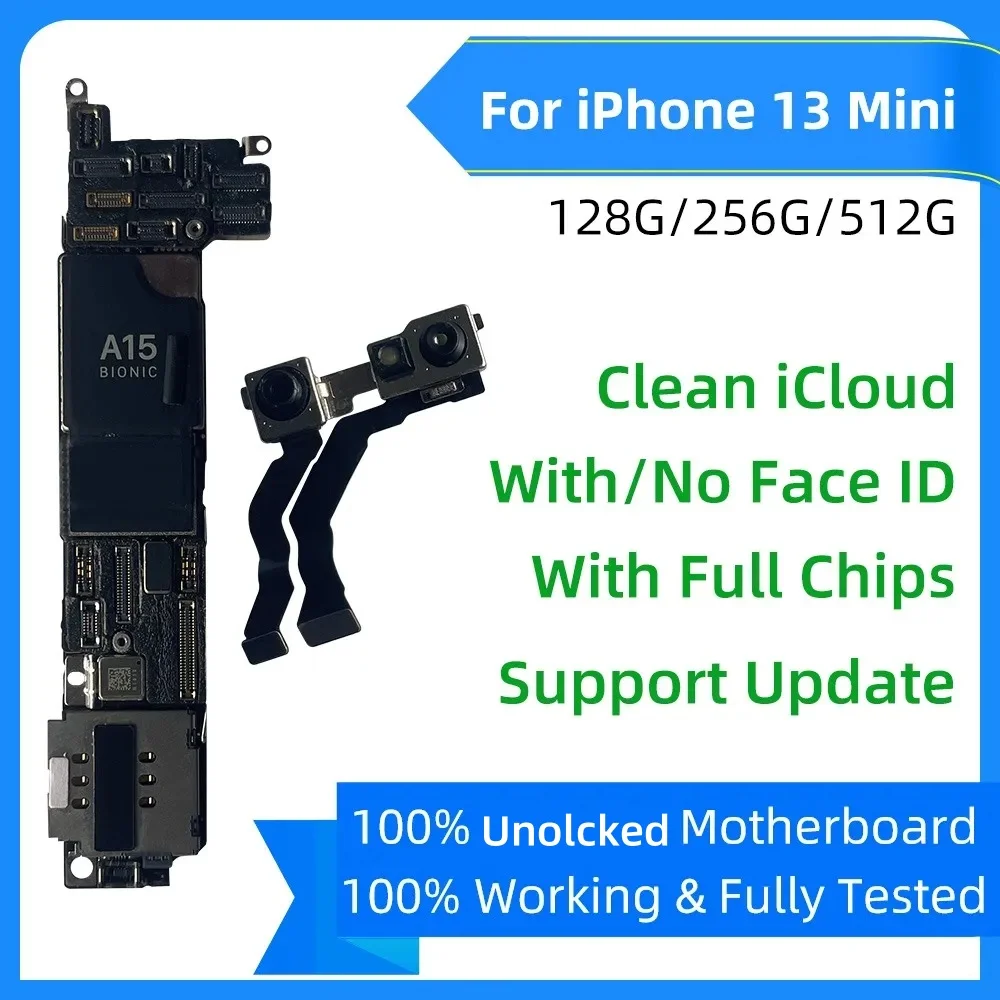iPhone 13 Pro Max 13 mini용 100% 작동 마더보드(얼굴 ID 포함/없음 메인보드 깨끗한 iCloud 수정되지 않은 잠금 해제 로직 보드)