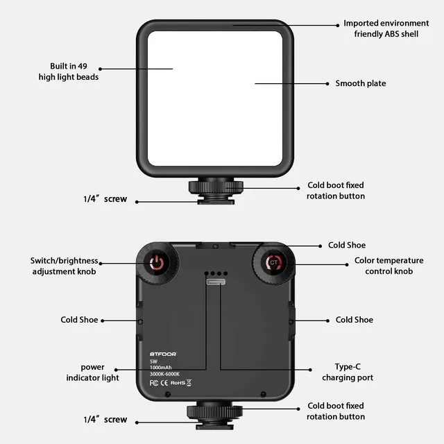 LED Clip Video Light Portable Photography On-Camera 3000K-6000K Bi-Color Lighting Cold Shoe For DSLR Camera Camcorder Gopro Vlog 3