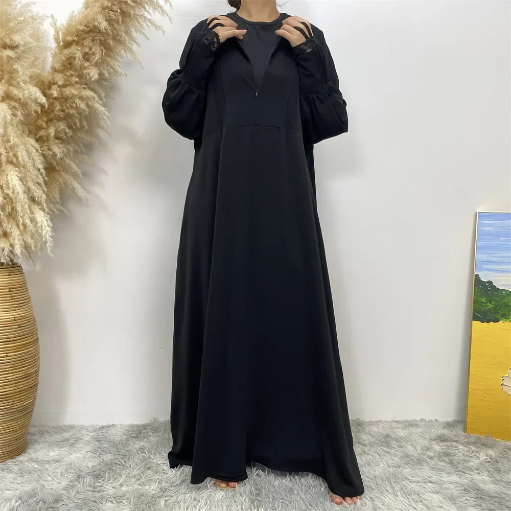 Ramadan Eid Abaya with Zipper Front Turkey Dubai Caftan Islam Clothing Muslim Hijab Dress for Women Abayas Robe Femme Musulmane