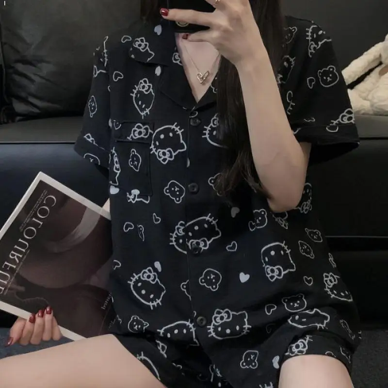 

Новая летняя женская пижама, комплект с шортами с коротким рукавом, одежда для сна, Милая Тонкая Домашняя одежда с мультяшным аниме, подарок