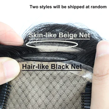 Topper per capelli umani da donna 9x14cm, in seta nera, annodato a mano, con capelli Remy europei, traspirante, con clip e base in PU