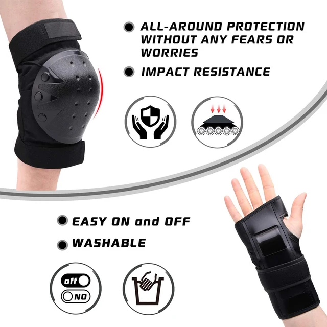 Knee Pads Elbow Pads Wrist Guards 3in1 Skateboard Protective Gear Set for Skateboarding Cycling Skating Scooter Bike Kids/Adults 4
