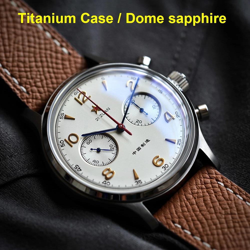 

Titanium Pilot Chronograph Watch 1963 Watch ST19 Hand Wind Mechanical Wristwatches Men Airforce Clocks 40mm Dome Sapphire Glass