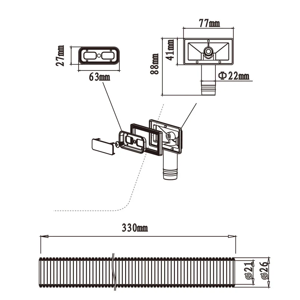Talea Square shape Sink Anti-overflow Device Sink Overflow Pipe for Kitchen sink overflow cover,overflow drain cover