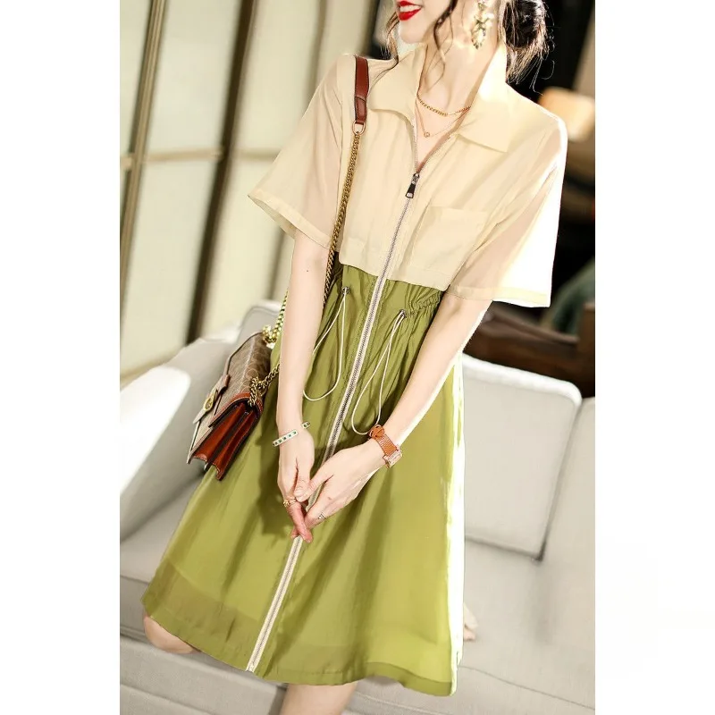 

Летние новые стильные модные стройнящие универсальные темпераментные маленькие женские платья с контрастными вставками на завязках