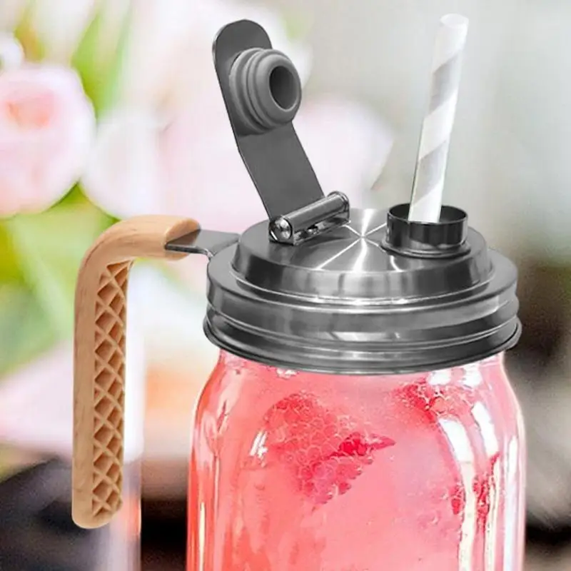 Stainless Steel Wide Mouth Mason Jar Pour Spout Lid Seal Bottle Cover Spout Lid Handle Leak Proof Kitchen Tool