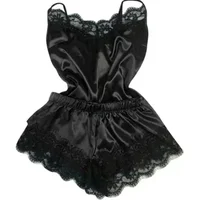 Ensemble pyjama d'été en dentelle et soie pour femmes, vêtements de nuit, Lingerie Sexy, haut et short, confortable et décontracté 4