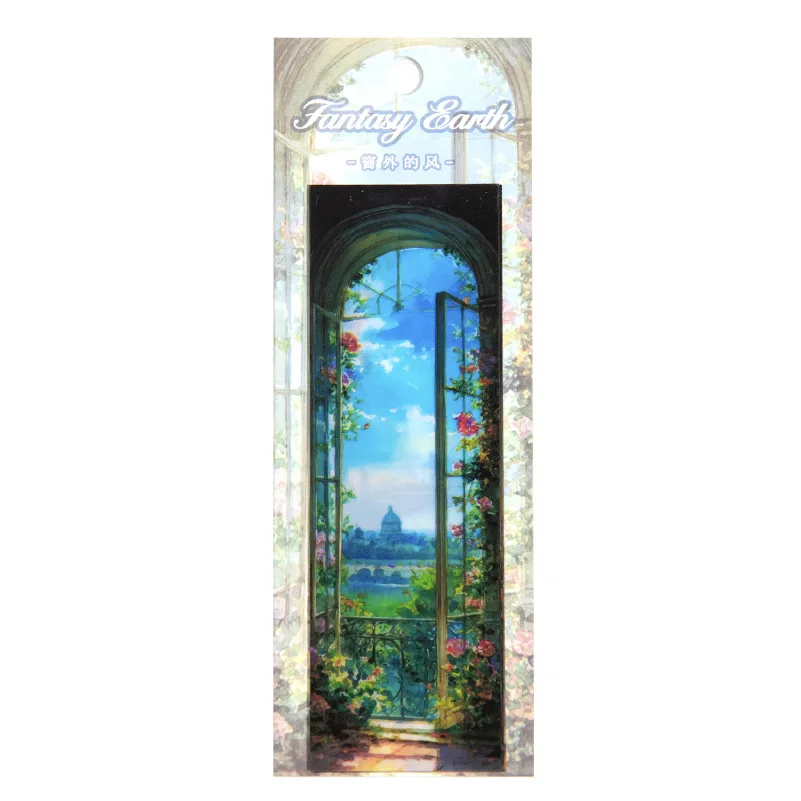 Fantasy Scene boxed bookmark PET Vintage hand curtain decorated card reading book holder Scrapbooking accessories 8 pcs