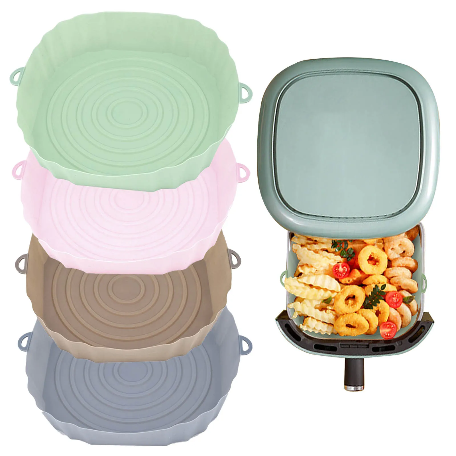 Description Picture 4 of item1Pcs Food Grade Silicone Air Fryers Oven Baking Tray Reusable Airfryer Pan Liner Tools Pizza Fried Chicken Air Fryer Basket Mold