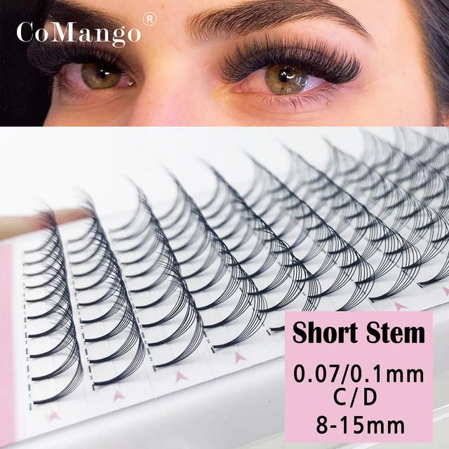 Comango-短いステムまつげエクステ、既製のファン、大量のまつげ、3d、4d、5d、6d、10d、0.07、0.10 c、d curl