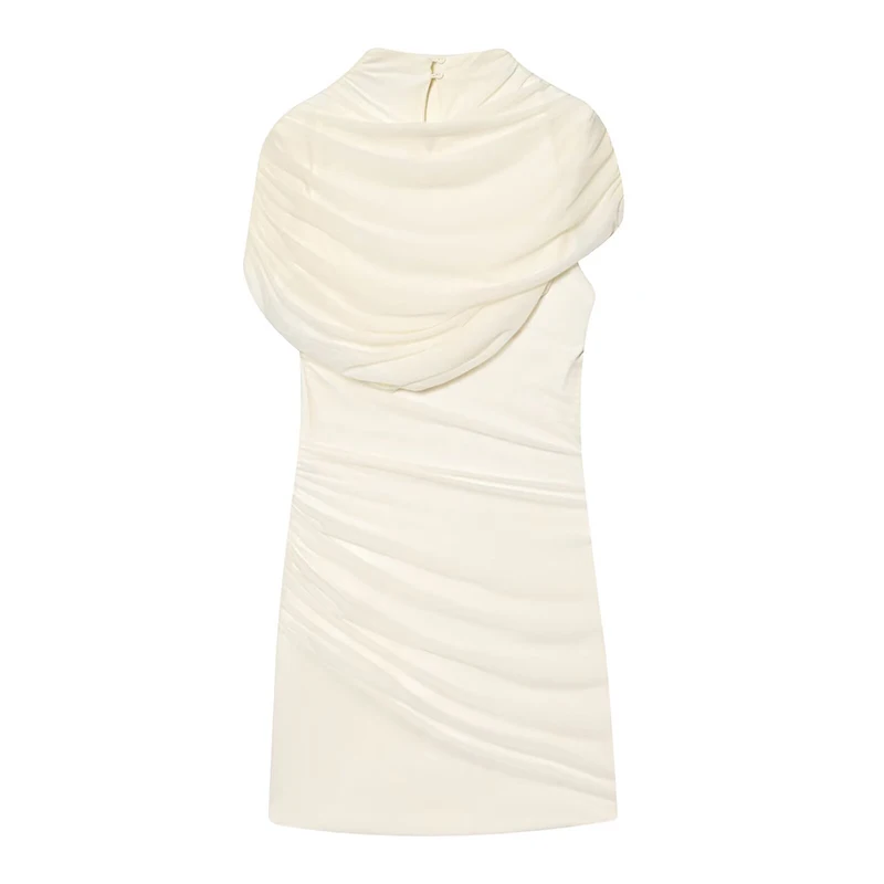 Elegant Women's White Mini Dress Ruched Bodycon Dresses Slim Fit Cocktail Party Dress Clubwear Stretchy Gown Fashion Outfit ﻿