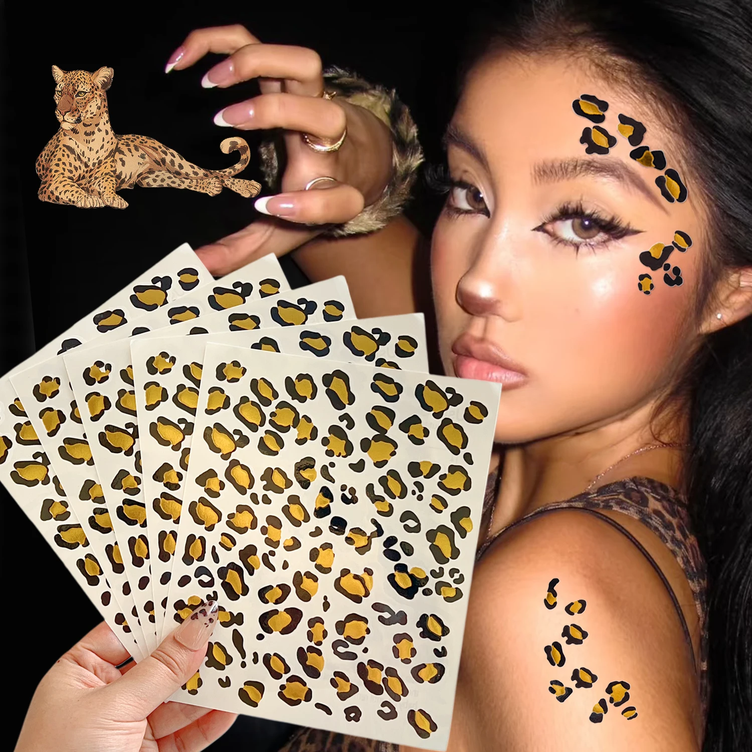 Pegatinas Leopardo Tatuajes Temporales De Leopardo Con Purpurina - Kit De Maquillaje Para Disfraces Y Halloween Disfraz Leopardo Para Imprimir