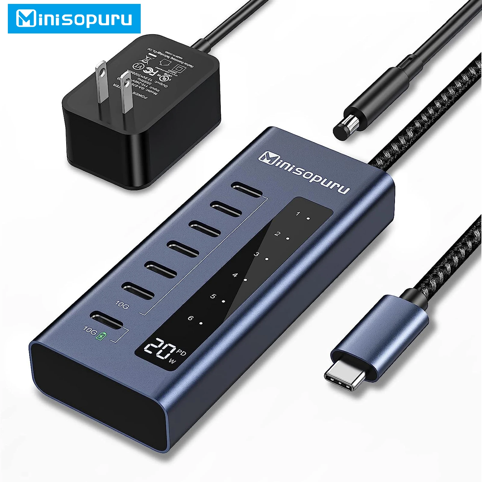 Minisopuru powered usb c hub 10gbps 7 en 1 tipo c hub adaptador de