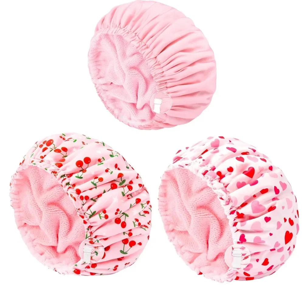 3 in 1 Women Waterproof Shower Cap Adjustable Polyester Absorbent Ultra Fine Fiber Dry Hair Bath Cap Hair Bonnet for Sleeping