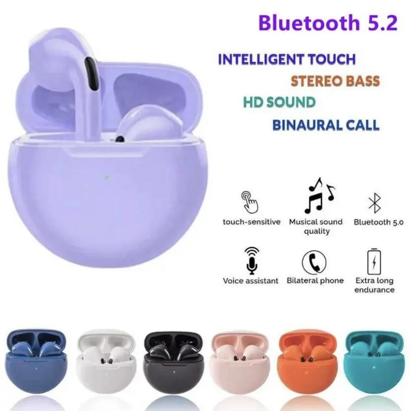 Wireless Earphones Original Pro6 TWS Touch Control Wireless Headphone Bluetooth 5.0 Earphones For Iphone Xiaomi phones