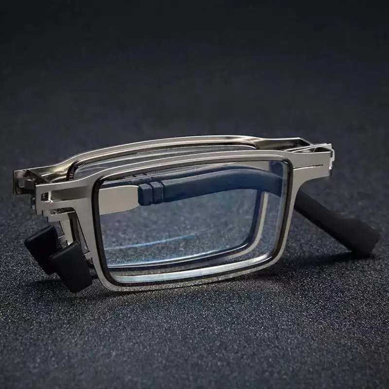 Männer Lesebrille Klapp Platz Rahmen Computer Brille Gläser für Anblick Plus Weitsichtigkeit mit Fall Schwarz Männlichen Gafas + 1,2