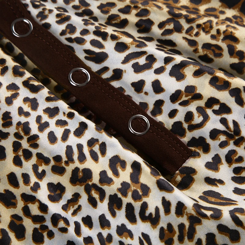 Button V Neck Slim Leopard Hooded Tee Contrast Patchwork Long Sleeve American Retro Y2K Basic T Shirt Women Aesthetic Clothes