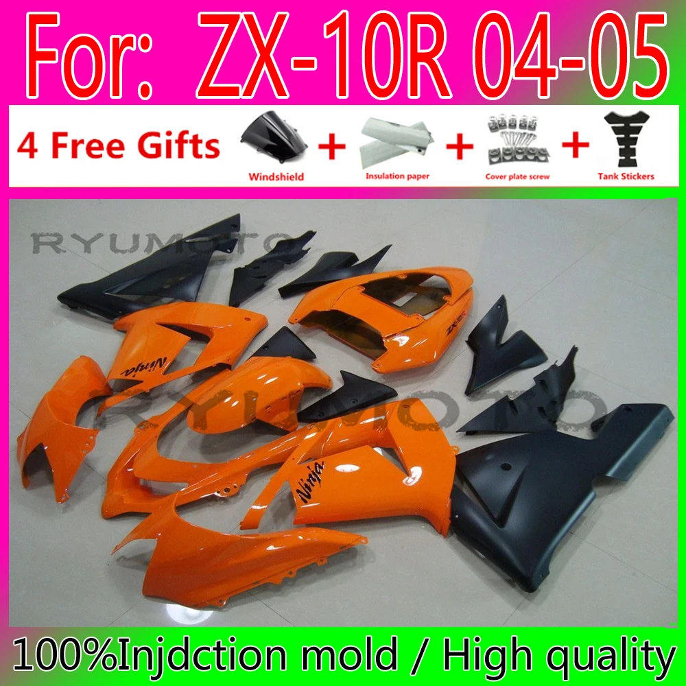 

Motorcycle Injection mold Fairings + tank cover For Kawasaki ZX10R ZX-10R 04 05 ZX 10R 2004 2005 ABS Fairing orange black