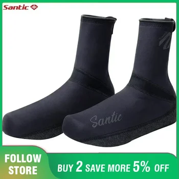 Santic Men's Winter Cycling Shoes Covers Waterproof Zipper Thermal Windproof MTB Road Shoes Cover Keep Warm Reflective Overshoes