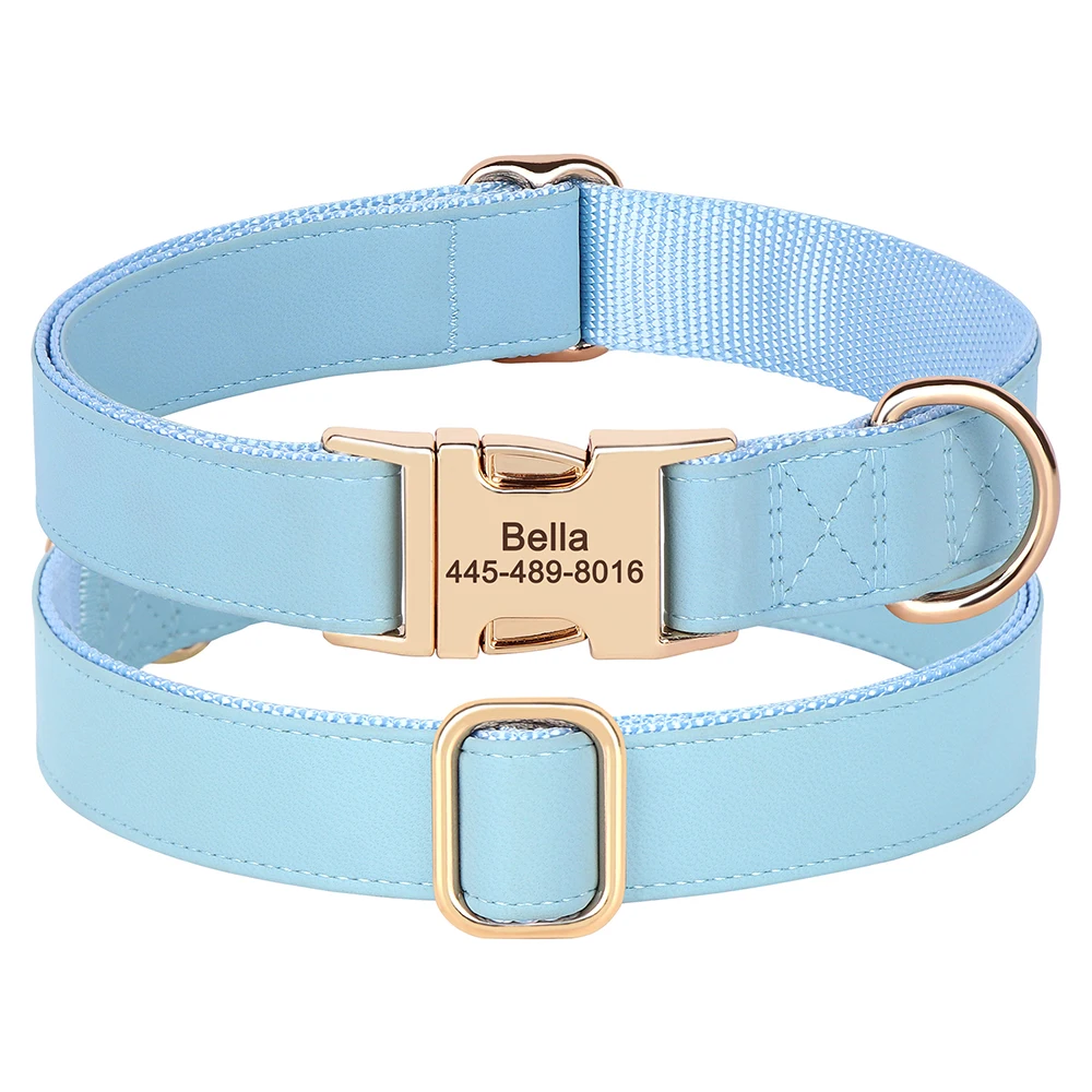 Personalisiertes Hundehalsband aus PU-Leder, kostenlose gravierte Haustierhalsbänder, individuelle ID-Namenskette für kleine, mittelgroße und große Hunde, 9 Farben – Detail 8
