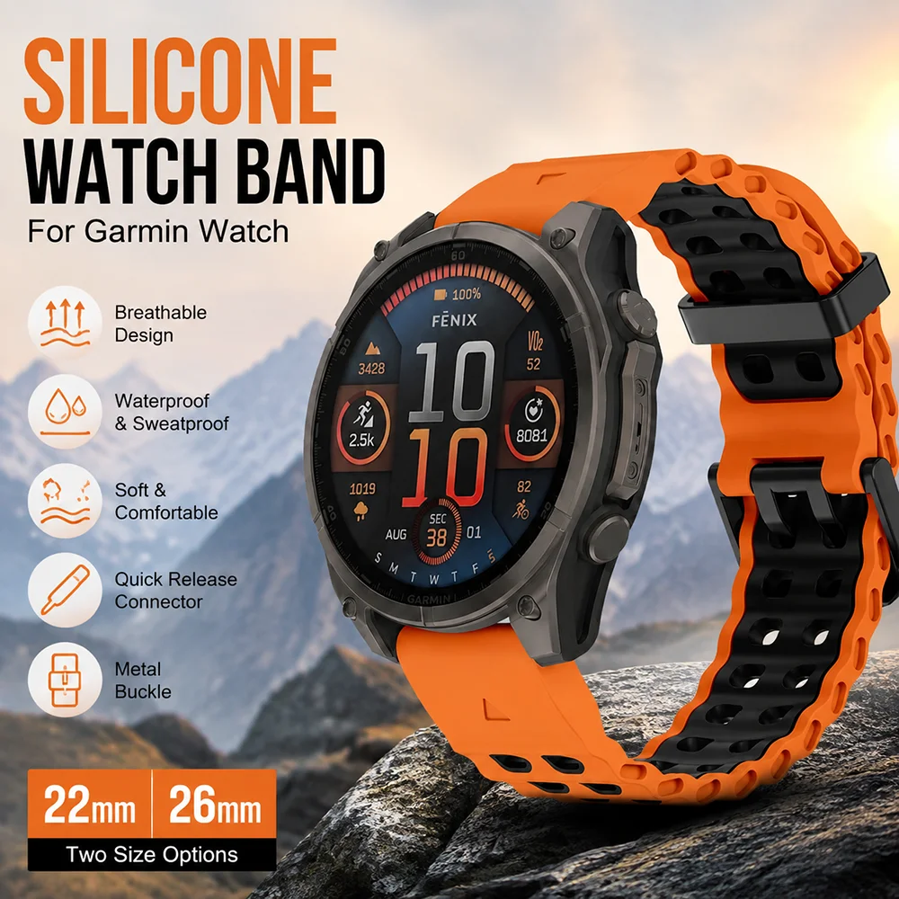 Premium Silicone Quick Fit Strap - 22/26mm Adjustable Bracelet