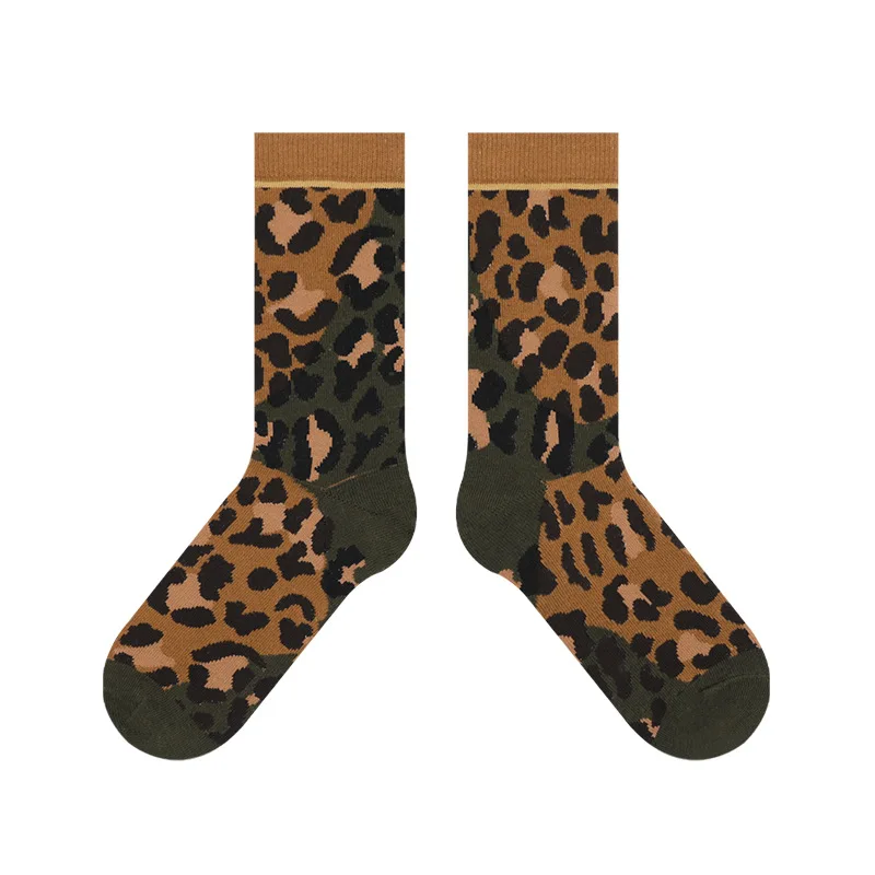 Autumn and winter leopard print feathers tiger stripes personality fashion color socks cotton female thickened mid-thigh socks