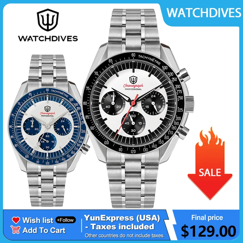 Watchdives 39mm VK63 Chronograph Watch WD1863 Stainless Steel
