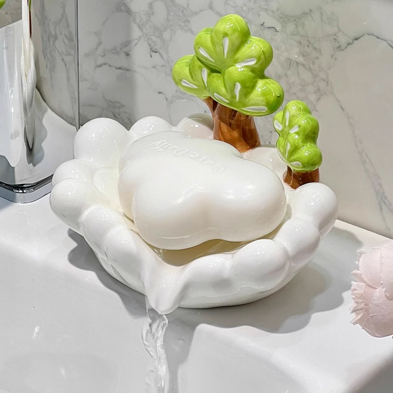 Creative Ceramic Draining Soap Box Light luxury leaf Shaped Soap Dishes, Home Hotel Bathroom Kitchen Supplies, Storage Rack, 1Pc