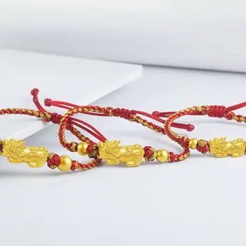 1pcs 순수한 999 24K 옐로우 골드 3D 부 Ruyi 동전 Pixiu 아기 팔찌