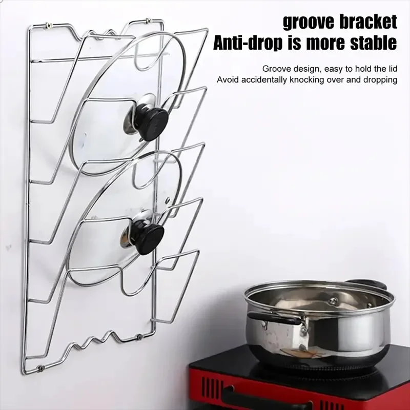 Concise Space-saving Pot Lid Organizer Suitable All Kinds of Pot Lids Cookware Non-slip Design Safe Storage of Kitchen Supplies
