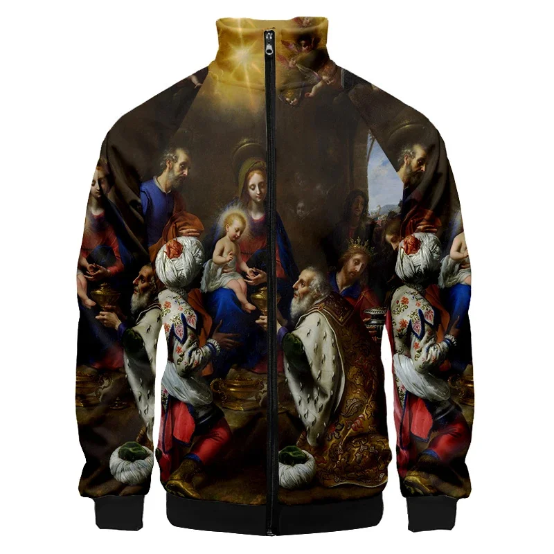 thumbnail image 1 of Chaqueta de hombre con estampado 3D de mural de lujo barroco retro, sudadera de exterior de aristocracia medieval, chaqueta de gran tamaño, abrigo, ropa de calle, 1 of 4