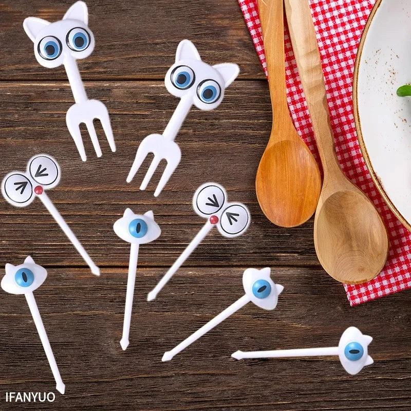 Food Picks 8Pcs/Set Food Fruit Fork Sticks Mini Cute Cartoon Eyes Decoration for Lunch Bento Box Buffet Sandwich Rice Ball Party Decor
