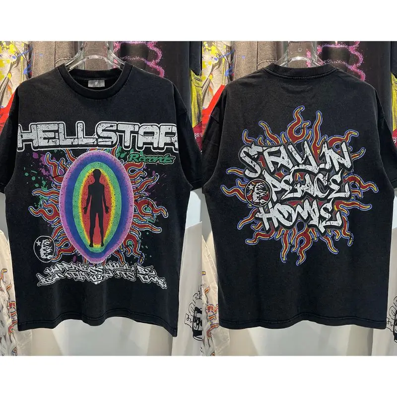 

New 2023ss Hellstar T-Shirts Shadow Flame Prints Short Sleeve Oversized Hellstar T-Shirts Men Clothing