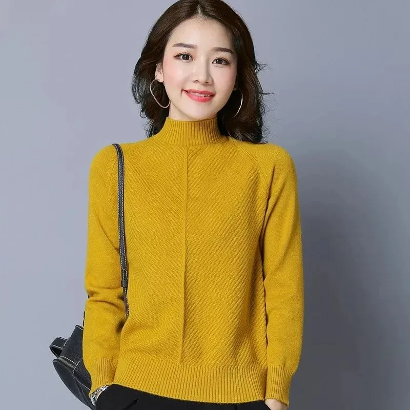 

2023 Autumn Winter New Women Turtleneck Knitted Tops Ladies Korean Sweater Pullover Casual Slim Long Sleeve Jumper Clothing