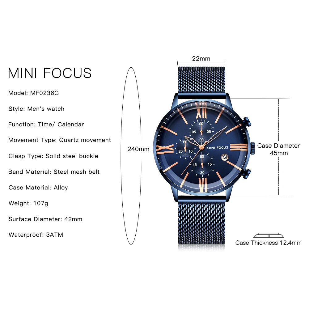 MINI FOCUS quartzhorloge voor heren Waterdicht_voghion.com