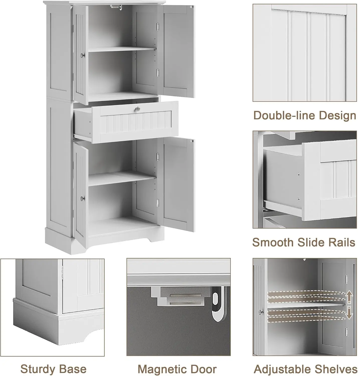 51" H Tall Bathroom Floor Cabinet, Modern Bathroom Storage Cabinet with Drawer and Adjustable Shelves, Freestanding Kitchen