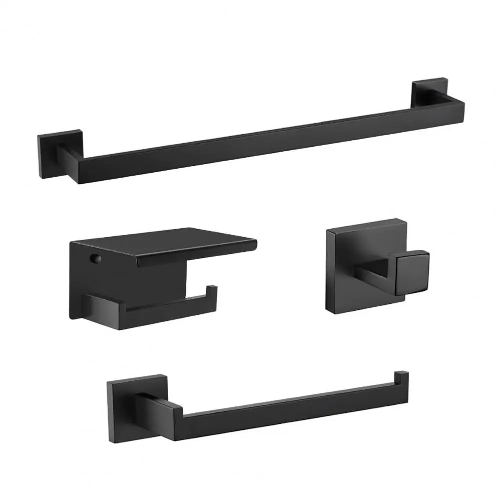 Towel Rack Set with Chamfered Edges Modern Matte Black Bathroom Hardware Set with Towel Rack Hand Holder for Organization