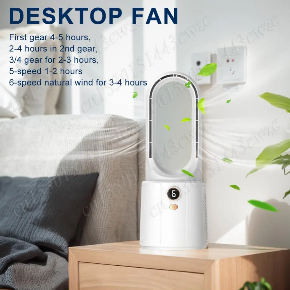 Mini Air Conditioner Fan Bladeless Fan 2200mAh Air Humidifier USB Fan with Night Light 5 Speeds Spray Air Cooler Desktop Fan