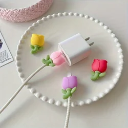 Tulip Flower Cable Protector Set - Stylish and Durable Cable Decoration (Mixed color - 4pcs)