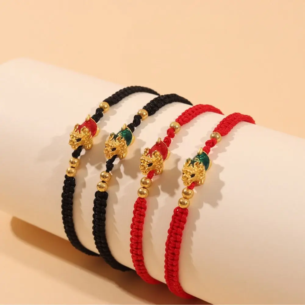 2024 Chinese Dragon Year Bracelet Golden Zodiac Dragon Turtle Pendant Lucky Red Rope Bracelet Amulet New Year Jewelry Gifts