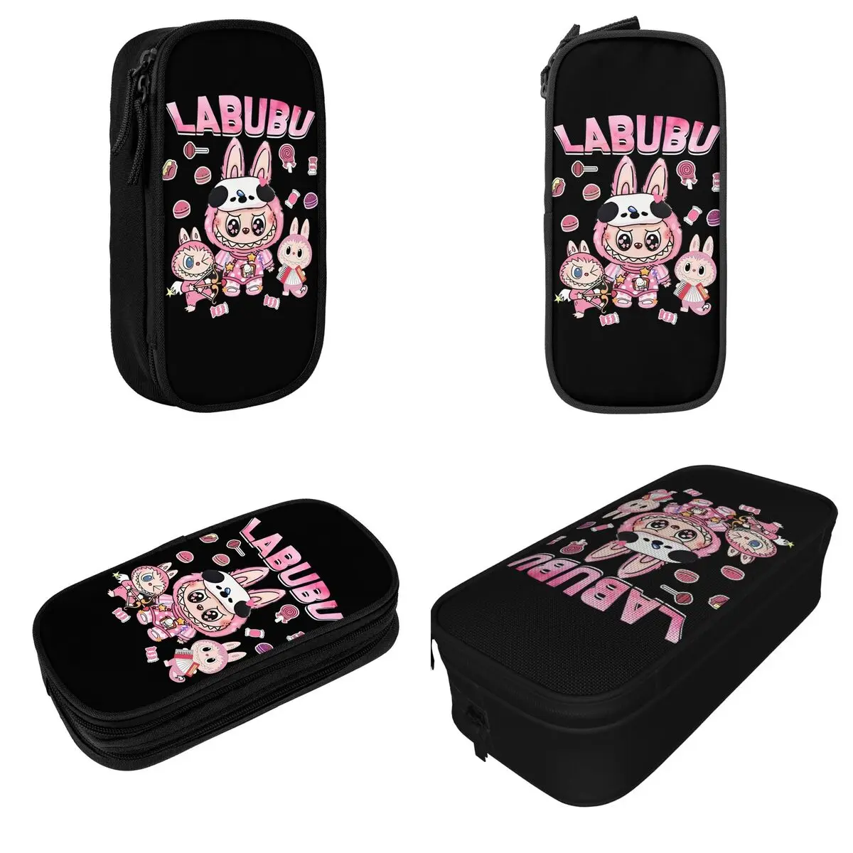 LABUBU The Monsters Pencil Cases Pink Meme Pencil Box Pen Box for Student Big Capacity Bag School Supplies Zipper Stationery