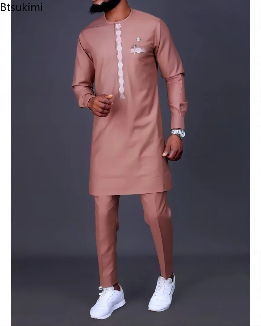 2024 Men's Ethnic Style Traditional Shirt Pants Two-pieces Kaftan Outfits Luxury Elegant Male Sets High Quality Africa Clothing