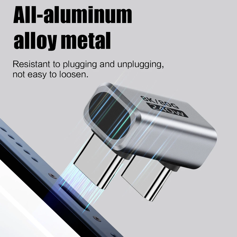 U자형 PD240W USB C 어댑터 8K@60Hz 80Gbps 180도 USB C 암-수 어댑터 커넥터 썬더볼트 4/3 스위치 노트북용