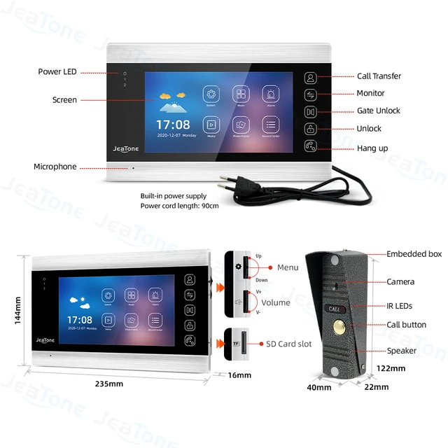 Jeatone 1080P Wifi Video Intercom 7 Inch Tuya Wireless Remote Control System Multilanguage Indoor Intercom In Private House 6