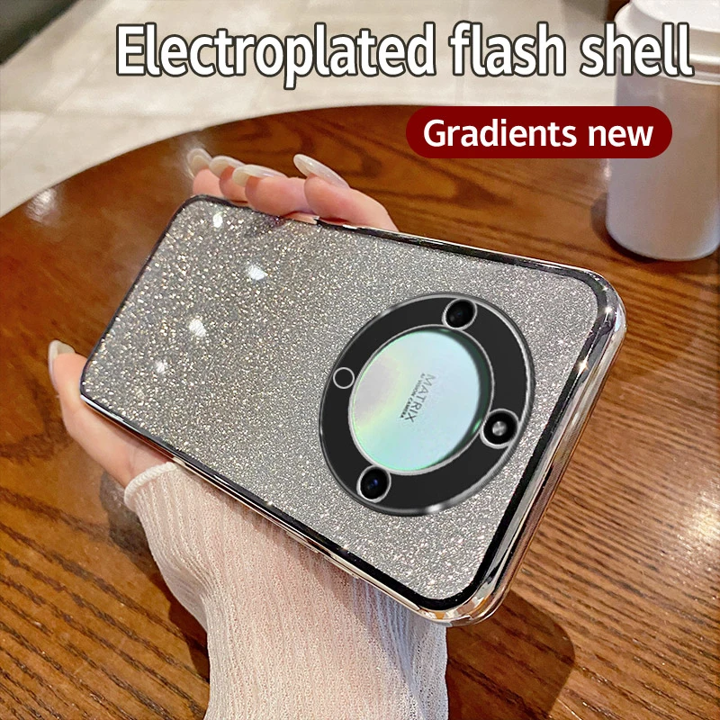 Shiny Glitter Silicone Back Cover with Plated Camera Lens Protection