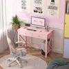 Home Office Desk with Drawers, Writing Computer Desk for Bedroom, Small Pink Makeup Vanity Table, Study Table for Home Office 1