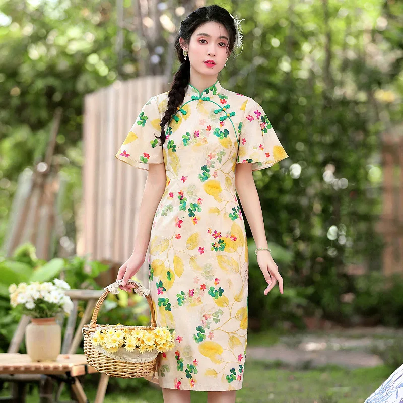 Cotton Party Wear Gown in Yellow with Printed work | Party wear gown, Gowns,  Party wear