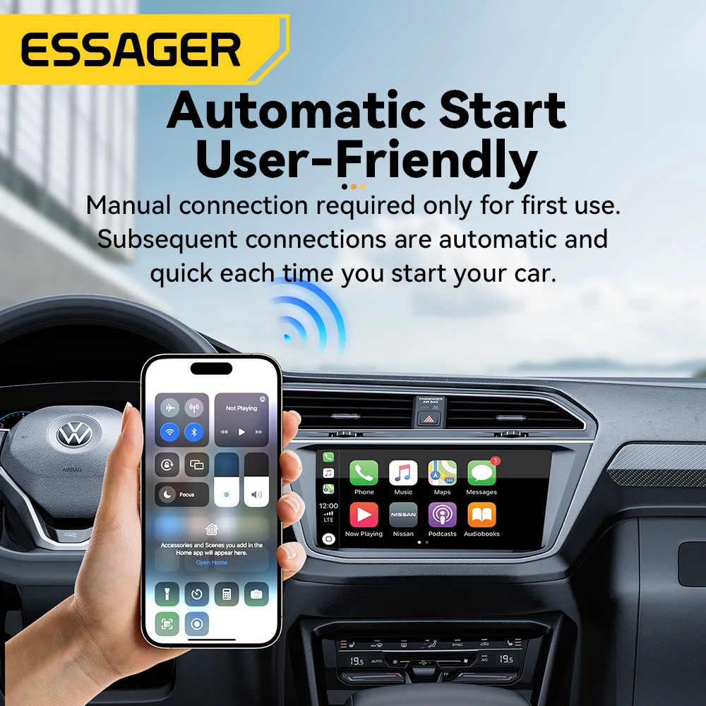 Essager Wireless CarPlay Adapter for iPhone Wired to Wireless Carplay For Car Stereo With USB Plug Connection Auto Adapter
