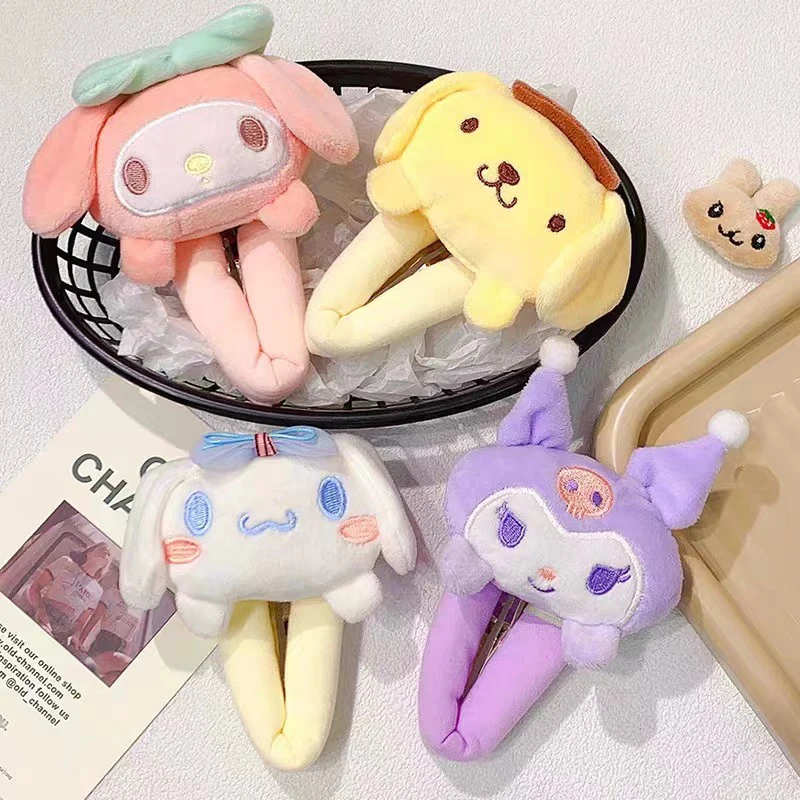 

Заколка для волос Sanrio Sweet Kawaii My Melody Kuromi Cinnamoroll Doll, плюшевая боковая заколка, аксессуары для волос для девочек, подарок на день рождения